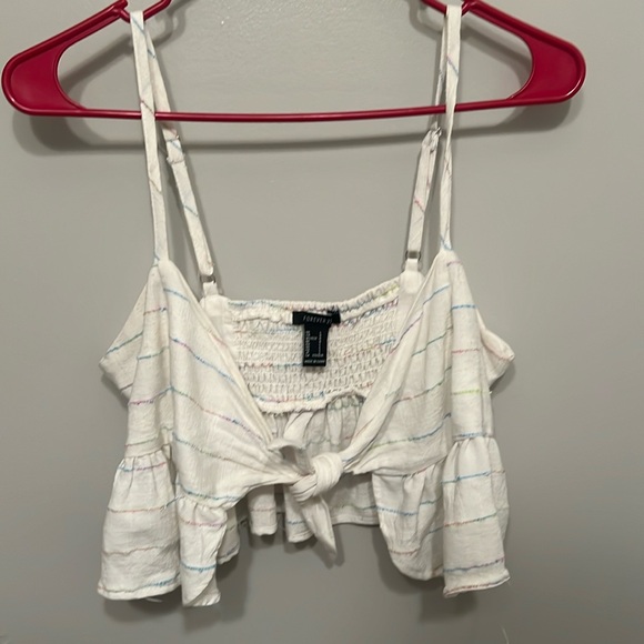 white blouse tank top with blue pink and green adjustable strings - Picture 1 of 5